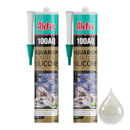 Akfix 100AQ Aquarium Sealant Clear (2x10.1 fl. oz.) – 100% Waterproof, Fish-Safe, High-Speed Curing and Strong Adhesion, Non-Toxic Glass Adhesive for Aquarium Repair | Clear, 2 Pack - color: Clear, size: 2 Pack