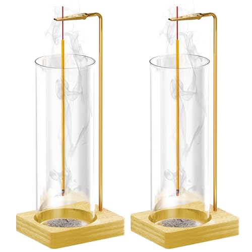Incense Holder for Sticks, Insence-Stick Holder, Anti-Ash Flying No Mess Incense Burner, Incense Stick Holder with Glass Ash Catcher, for Yoga Spa Meditation Home Decor(2 Pack) - color: Gold, size: 2 Pack
