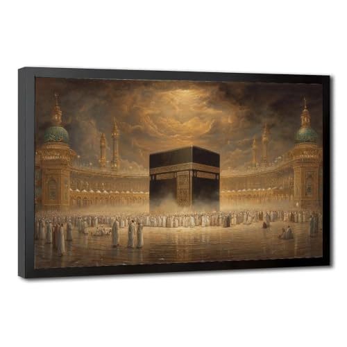 Islamic Canvas Wall Art Muslim Prayer Room Decor Holy Sanctuary Paintings - color: Black Framed, size: 30"L x 20"W