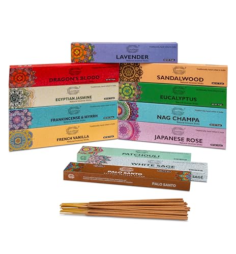 Raajsee Incense Sticks Assorted Pack (180 gm), 100% Pure Organic Natural Hand Rolled Free from Chemicals - Perfect for Aromatherapy, Cleansing, Meditation, and Church (12 Pack) - color: Assorted 12 Pack