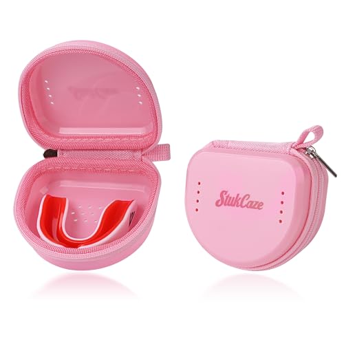 Mouth Guard Case with Zipper & Carabiner, Ventilated,Night & Travel Storage | Universal Storage for Adult & Youth Night Guard & Mouth Guard, Portable and Carrying Hard Case, Pink