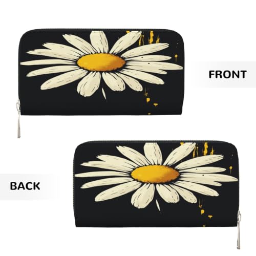 Stylish Daisy PU Leather Long Wallet for Women Men, Zipper Clutch Wallet RFID Card Holder Organizer - color: Stylish Daisy