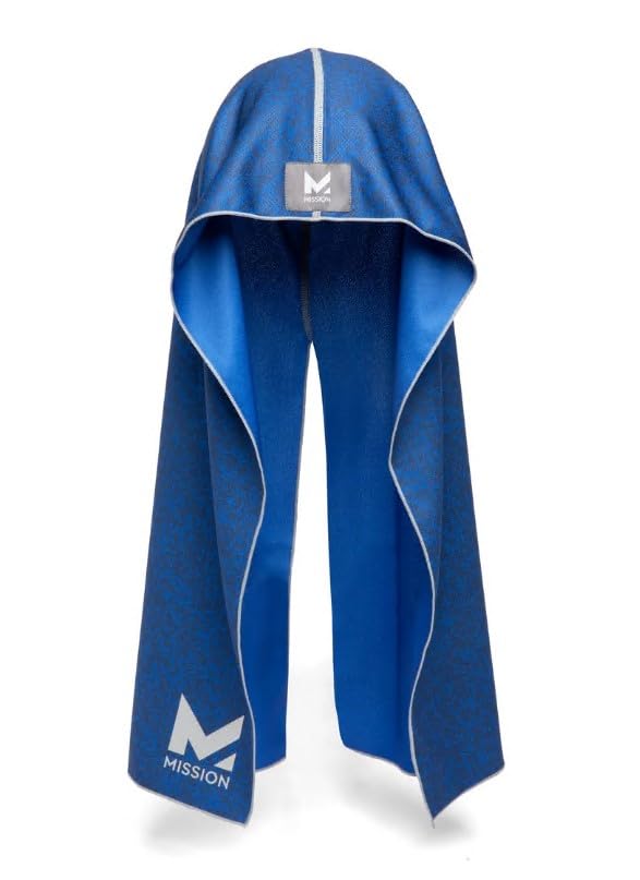 MISSION Cooling Hoodie Towel, Evaporative Cool Technology, Cools Instantly When Wet, UPF 50 Sun Protection, Contours Your Head to Stay in Place, Great for Sports, Fitness, Gym - color: Astra Lapis Blue