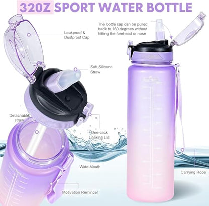 Water Bottle with Straw 1L,Boys Water Bottles with Straw 1 Litre,Waterbottle Leak-Proof Sports Water Bottle,Plastic Drinks Bottles Toxin Free，Bpa-Free (Purple) - color: 06-Purple
