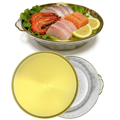 Golden Chilled Serving Tray for Parties 11.8" Compartments Ice Bowl Keeps Food Fruit Dish Cold Platter for Vegetable Seafood Shrimp Cocktail Appetizer Oysters Cheese - color: Golden