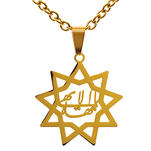 Unisex Nine Point Bahaism Bahai Star Necklace Chain Baha u llah - color: Gold Plated