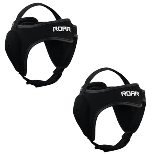 ROAR-INT Wrestling Headgear Men BJJ Ear Guard Protection MMA Grappling Cauliflower Helmet - color: Black (Pack-2)