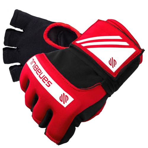 Sanabul Gel Boxing Hand Wraps for Men & Women Muay Thai MMA Kickboxing Quick Wraps Boxing Inner Gloves Wrist Knuckle Protection - color: Red/White, size: Large-X-Large