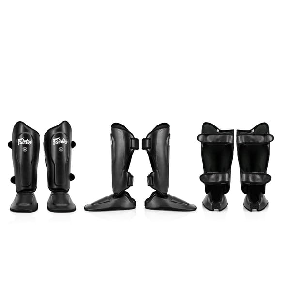 Fairtex SP9 Ultra Ergo Shin Pads | Muay Thai, Kickboxing Shin Guards Made with Syntek Leather - color: Black, size: Large