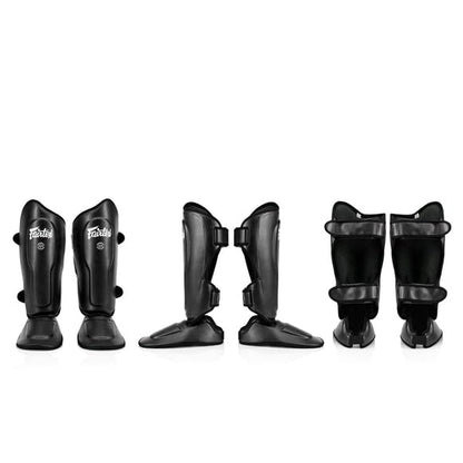 Fairtex SP9 Ultra Ergo Shin Pads | Muay Thai, Kickboxing Shin Guards Made with Syntek Leather - color: Black, size: Large