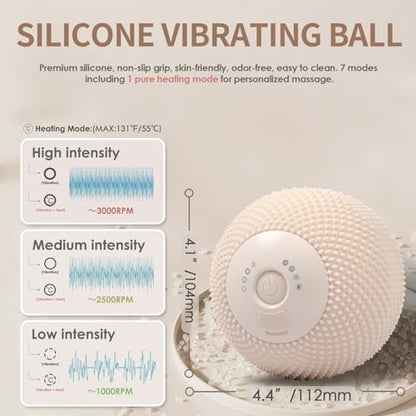 Heating Vibrating Massage Ball with 7 Modes & Memory Function for Myofascial Release, Deep Tissue and Trigger Point Muscle Therapy - Targets Back, Hip, Leg, Neck & Foot (Beige) - color: Beige