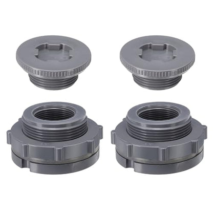 PATIKIL PVC Bulkhead Fitting with Plug NPT1-1/4", 2 Pack Bulkhead Water Tank Connector with Silicone Seal Gasket Garden Hose Fitting with Plug for Rain Bucket, Sinks, Aquariums, Gray