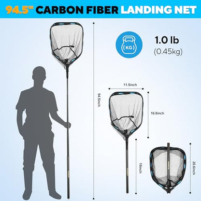PLUSINNO Floating Fishing Net with Telescoping Handle, Carbon Fiber Ultralight Long Fish Net, Collapsible Landing Net 6.56/7.86Ft, Fishing Gear Kayak Accessories for Bass Trout Salmon - style: 7.86 Ft / 2.4m Full Length
