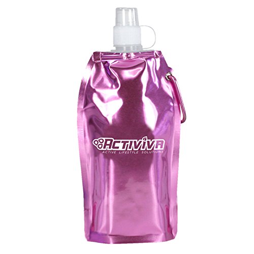 USA Merchant | Collapsible Reusable Water Bottle with Carabiner Clip Light Weight Leak Proof Foldable Drinking Water Bottle Non Toxic BPA Free - 16.9 oz 4 Pack (Pink, Purple, Red, Clear) - color: Broad - Purple,Pink,Red,Clear