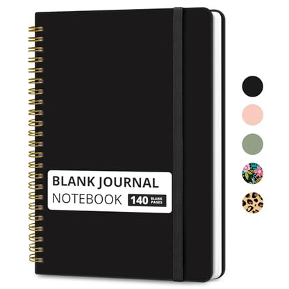 Taja Blank Spiral Journal Notebook for Women & Men, 140 Pages, Sketch Book, Plain Notebook for Drawing & Sketching, Journals for Creative Writing, A5(5.7" x 7.9") – Black - color: C.Black, style: d-Blank