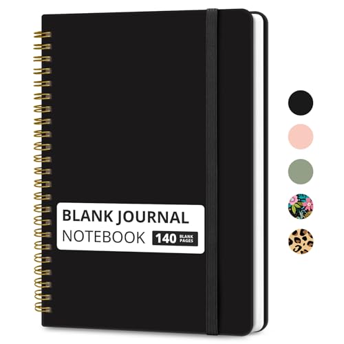 Taja Blank Spiral Journal Notebook for Women & Men, 140 Pages, Sketch Book, Plain Notebook for Drawing & Sketching, Journals for Creative Writing, A5(5.7" x 7.9") – Black - color: C.Black, style: d-Blank