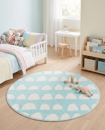 Rugs.com - Whimsy Kids Rug – 3 Ft Round Clear Blue Easy-Clean Stain-Resistant Modern Rug – Perfect for Playrooms, Nurseries, and Kids Bedrooms - color: Clear Blue, size: 3'3" (Round)