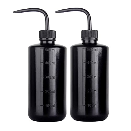 500ml Plastic Safety Wash Bottle, Black Lab Squeeze Bottle with Narrow Mouth and Scale Labels, Squirt Bottle For Plant Flower Succulent Watering - 2 Packs - color: black 500ml 2pcs