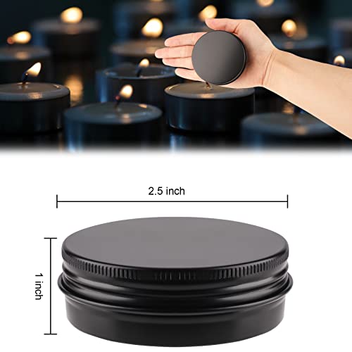 OBKJJ 48 Pcs Aluminum Round Cans with Lid, 2 Oz Metal Tins Food Candle Containers with Screw Tops for Crafts, Food Storage, DIY (black) - color: black