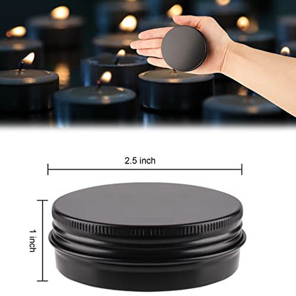 OBKJJ 48 Pcs Aluminum Round Cans with Lid, 2 Oz Metal Tins Food Candle Containers with Screw Tops for Crafts, Food Storage, DIY (black) - color: black
