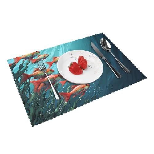 Placemats Set of 4 Heat Resistant Fish Aquarium Place mat for Dining Table Non-Slip Table Mats Desktop Protection Pad Washable Place Mats for Kitchen Dining Outdoor - color: Fish Aquarium