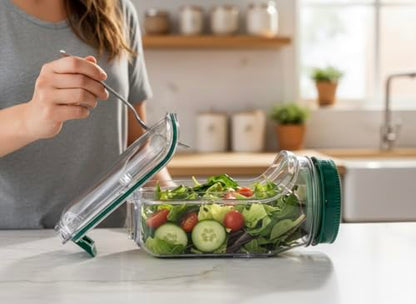 Salad Pod Mason Jar with Side Opening, Leakproof Salad Container for Lunch To Go, Portable Salad Shaker Jar with Dressing Cup, BPA-Free 34oz, Dishwasher & Microwave Safe