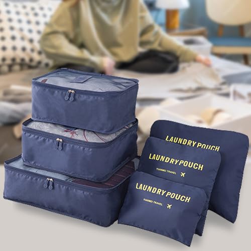 Packing Cubes 6 Set Travel Essentials for Carry on Luggage Organizers Suitcase Travel Accessories (Navy Blue) - color: Navy Blue 6 Set