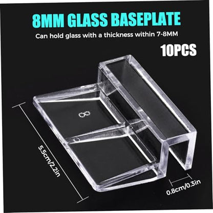 10Pcs Aquarium Lid Clips, Clear Acrylic Aquarium Cover Support Clamps Replacement Glass Top Cover Holder for Rimless Fish Tank, 8mm Hood Acrylic Fish Tank