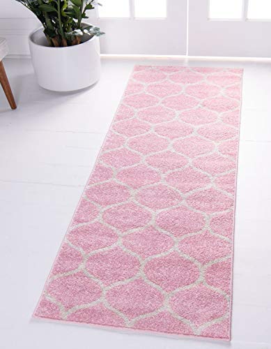 Unique Loom Trellis Frieze Collection Area Rug - Rounded (2' x 6' 1" Runner, Light Pink/ Ivory) - color: Light Pink/Ivory, size: 2' x 6'1" (Runner)