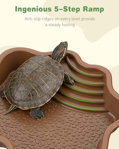 Pawfly Reptile Bathing Pool with Ramp, Reptile Food Dish Feeding Dish, Tortoise Water Dish Water Bowl with Steps, Turtle Bathing Pool Bath Tub Soaking Dish for Gecko Snake Bearded Dragon Lizard