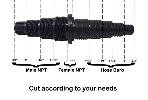 Pond Tubing Pump Fitting, 30 Configurations, Works with Most Pumps, Fish Safe, Black - size: 1 Pack