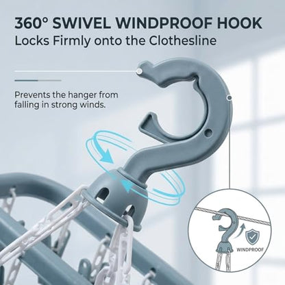 Clothes Drying Hanger with 32 Clips and Drip Foldable Hanging Rack (Light Blue)