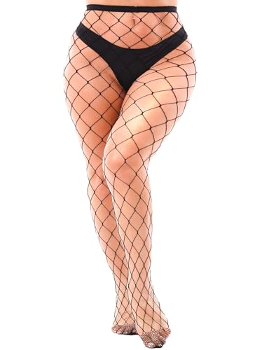 lmotpe Plus Size Fishnet Tights Stockings Women's High Waist Stockings for Women - color: Black L Mesh 1