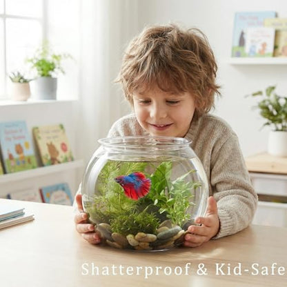 POPETPOP Plastic Aquarium Betta Fish Tank 1 Gallon Clear Goldfish Bowl Unbreakable Round Fish Vases Bowl for Home décor Wedding Event Party Goldfish Lovers
