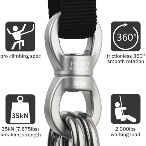 PROND Swing Swivel 35kN Safest Rotational Device, Swing Spinner, Carabiner Swivel, Climbing Rope Swivels for Children’s Web Tree Swing Setting, Aerial Dance, Hanging Hammock - color: Silver