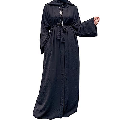 2PCS Women's Muslim Dresses Abaya Islamic Dubai Prayer Dress Robe Long Cardigan Maxi Dress - color: Black, size: Medium