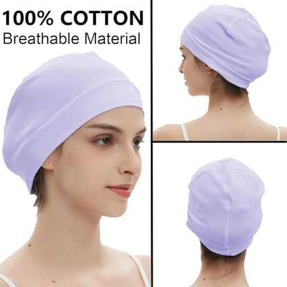 100% Cotton Skull Caps Beanie Bald Sleeping Hats for Men Women - color: 3pieces-brown,light Blue,light Purple