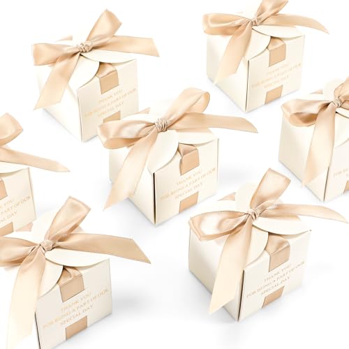 Marspark 50 Pcs Wedding Favor Boxes for Guests, 2.5 x 2.5 x 2.5 Inch, Gold - color: Gold