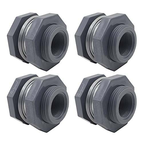 NPT3/4 PVC Bulkhead Fitting, Plastic Pipe Connector for rain Barrel Garden Hose Adapter Spigot kit Water Tank Gallon Drain Bucket (pack of 4 pcs) - size: NPT3/4 female thread(1 inch I.D.)PVC