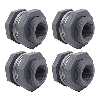 NPT3/4 PVC Bulkhead Fitting, Plastic Pipe Connector for rain Barrel Garden Hose Adapter Spigot kit Water Tank Gallon Drain Bucket (pack of 4 pcs) - size: NPT3/4 female thread(1 inch I.D.)PVC
