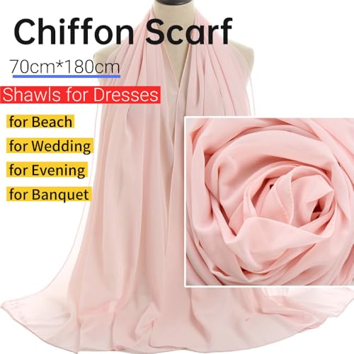 Harewom Chiffon Hijab for Women Sheer Shawl and Wraps for Wedding Bridal Scarves Summer Lightweight Sun-proof Scarf - color: Light Pink Chiffon Hijab Shawls Scarves