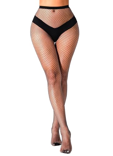 lmotpe Plus Size Fishnet Tights Stockings Women's High Waist Stockings for Women - color: Black S Mesh 1