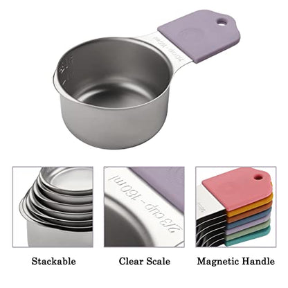 Magnetic Measuring Cups Set of 7 Stainless Steel Heavy Duty Measuring Cups for Dry & Liquid Ingredients (color) - color: color