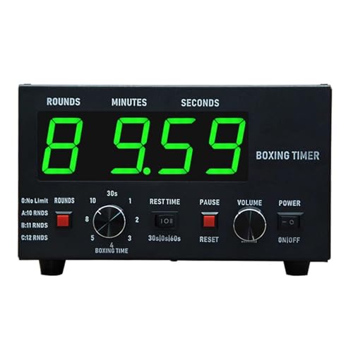 Boxing Interval Timer, Professional Gymnastics Timer with LED Display, 1-12 Challenge Rounds and Adjustable Buzzer, 30S-10min Workout and 0/30/60S Rest Time Green - color: Green
