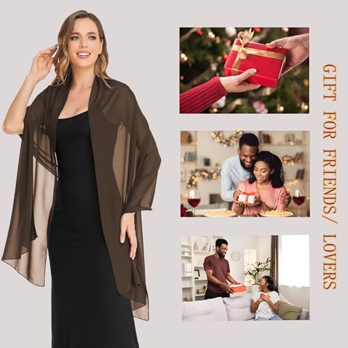 Shawls and Wraps for Evening Dresses Sheer Chiffon Women Elegant Soft Silky Wraps Wedding Bridal Scarf - color: Brown, size: 79*26‘’