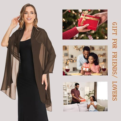 Shawls and Wraps for Evening Dresses Sheer Chiffon Women Elegant Soft Silky Wraps Wedding Bridal Scarf - color: Brown, size: 79*26‘’