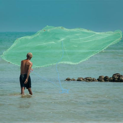Saltwater Fishing Cast Net Eco-Friendly Rubber Sinker 1/2 Inches Mesh for Bait Shrimp Trap Fish Size 4FT/5FT/6FT/7FT/8FT/9FT/10FT/11FT/12FT Radius - color: green, size: 12ft