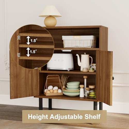 Rattan Storage Cabinet, Boho Accent Cabinet with Double Doors | Small Freestanding Sideboard for Hallway, Laundry Room,Kitchen, Dining Room, Entryway (Walnut) - color: Walnut