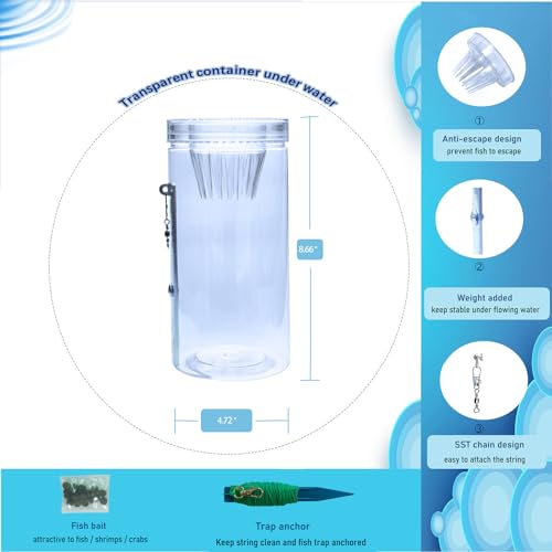Portable and Plastic Aquarium Minnow&Small Fish Trap for Aquarium Children Fishing Outdoors,Durable Container Bait Trap Suitable for Fishing,Crab,Shrimp,Turtle - size: Medium