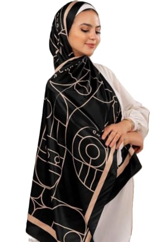 Hijab Modest and Elegant | Beautifully Designed Printed Chiffon Patterns | Muslim Women Head Scarf and Veil - color: Black - G